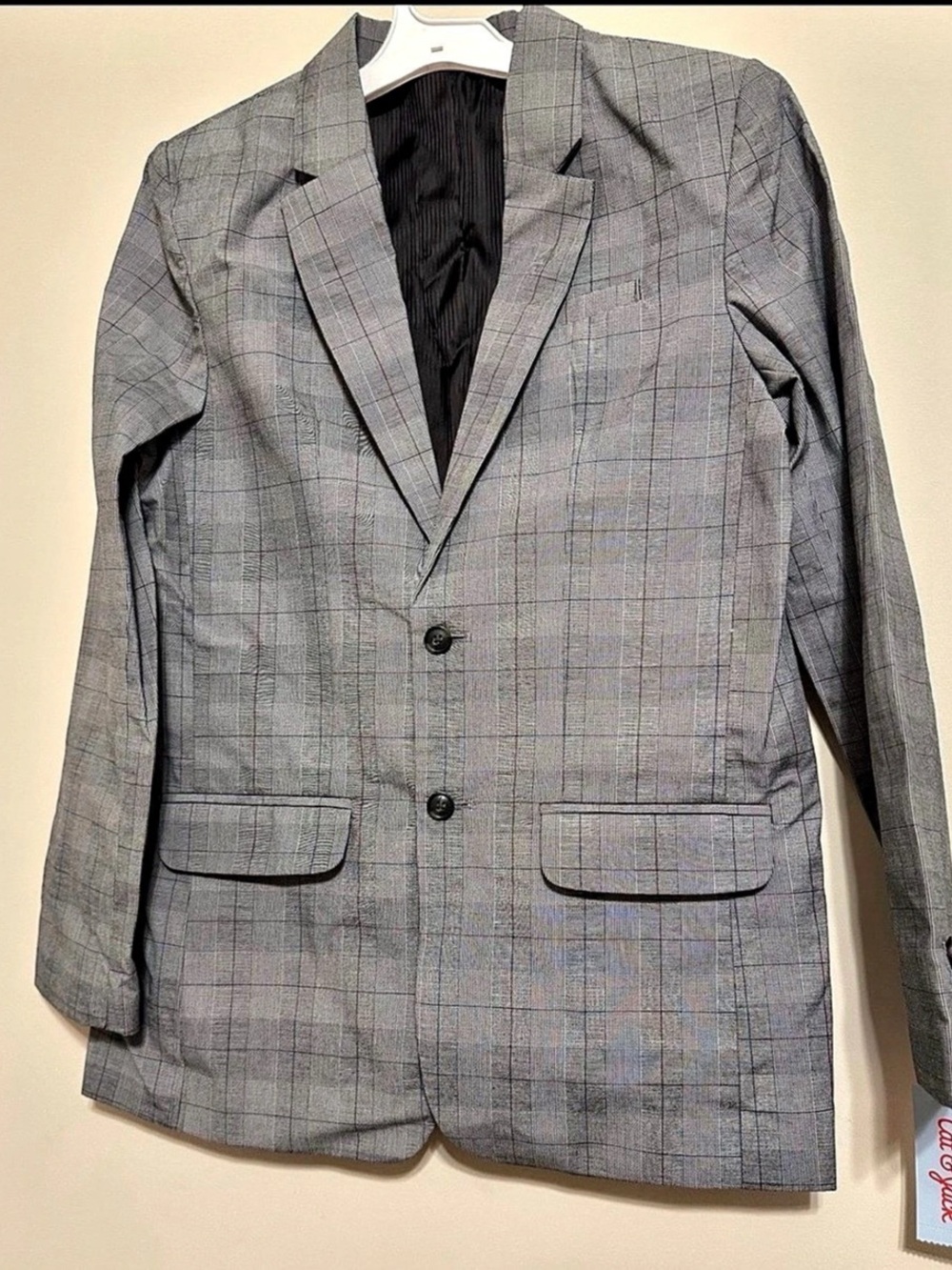 YOUTH Size 16 Cat & Jack Boys' Plaid Suit Jacket Gray & Black NWT